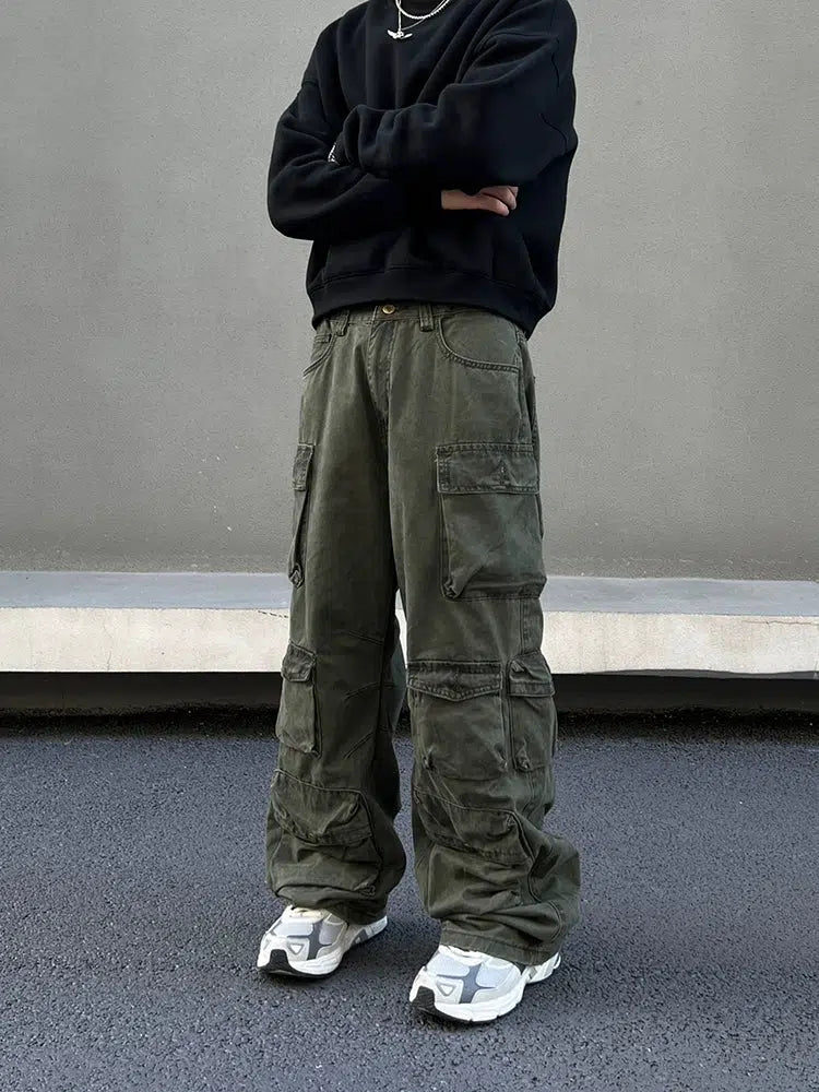 Women's Fashion Korean Style 6 Pockets Cargo Mom Jeans Baggy Pants