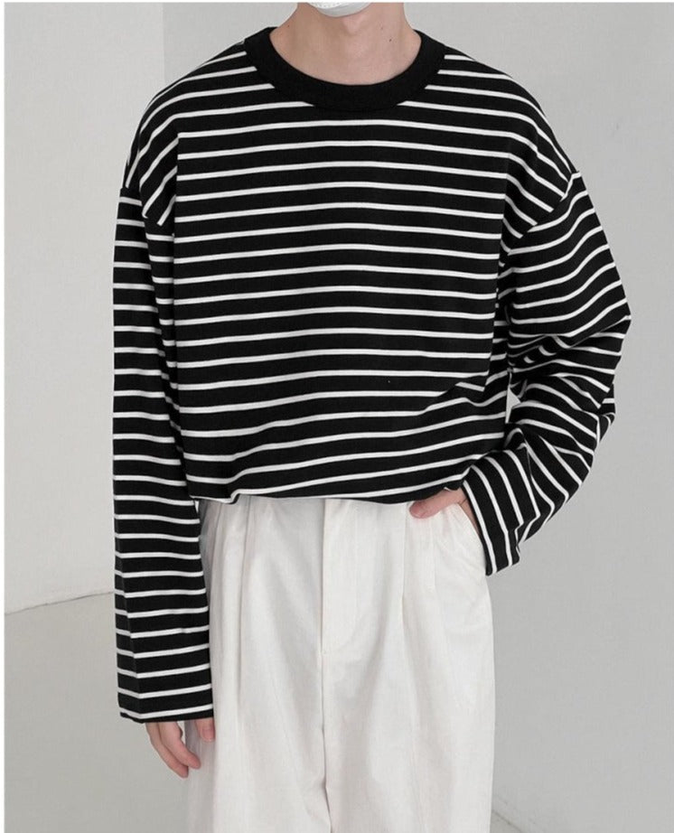 Casual Round Neck Striped Shirt