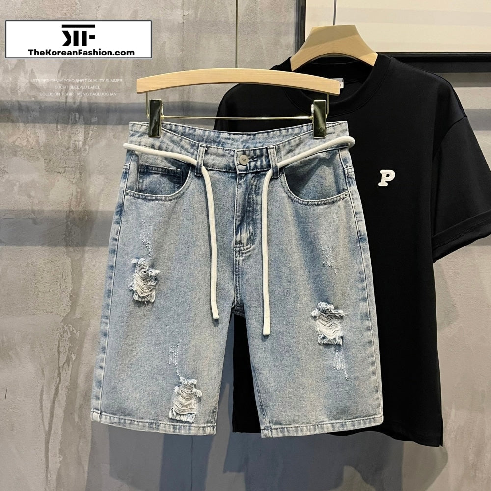 Ripped Rope Denim Shorts – The Korean Fashion