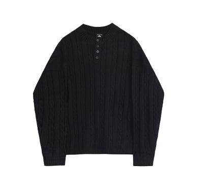 Henry Collar Twisted Knit Sweater-The Korean Fashion