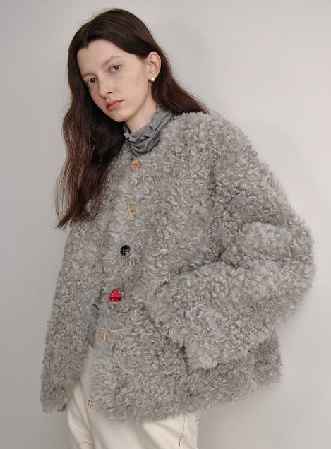 Button Closure Fur Jacket