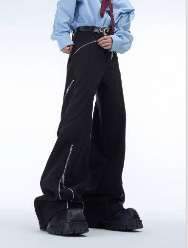 Loose-fit Metal Zipper Woolen Pants-The Korean Fashion