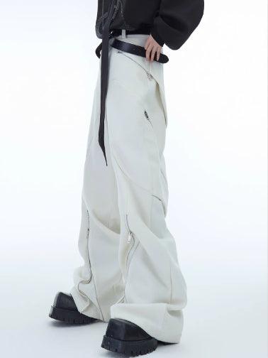 Loose-fit Metal Zipper Woolen Pants-The Korean Fashion