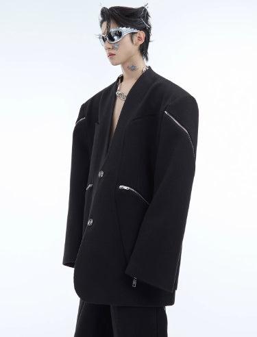 Deconstructed Zipper Suit Jacket Set-The Korean Fashion