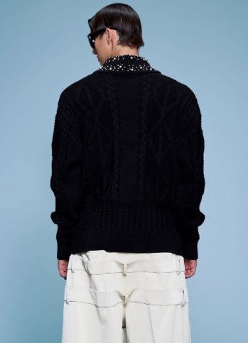 Pearl-Embellished Cable Knit Cardigan-The Korean Fashion