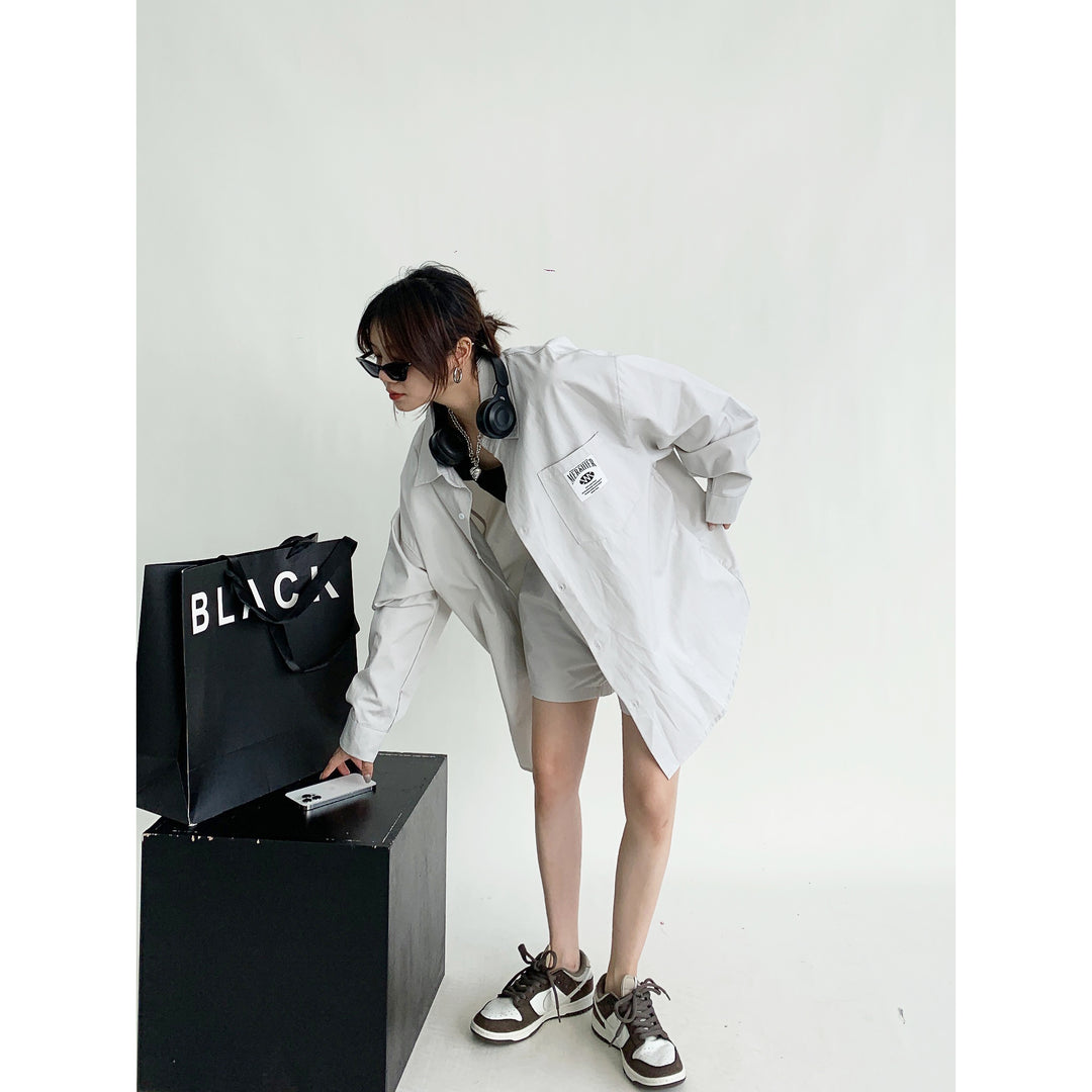 Relaxed Fit Button-Up Shirt Shorts Set