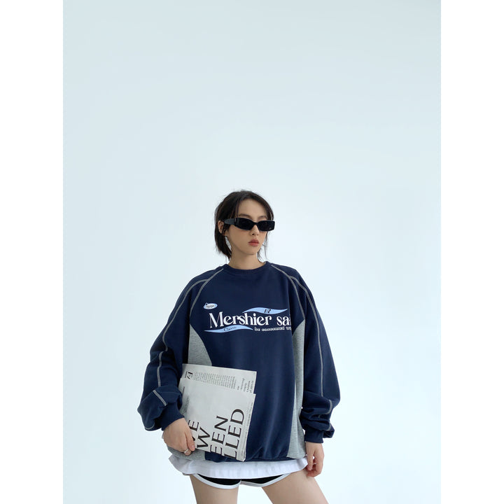 Contrast Panel Oversized Graphic Hoodie