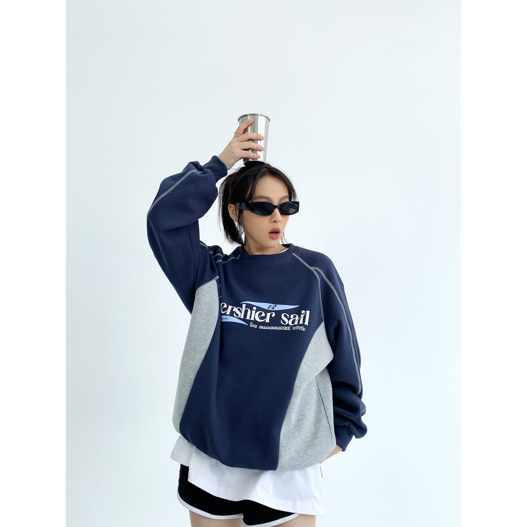 Contrast Panel Oversized Graphic Hoodie