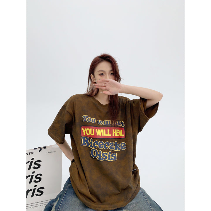 Retro Print Oversize Short-sleeve T-shirt-The Korean Fashion