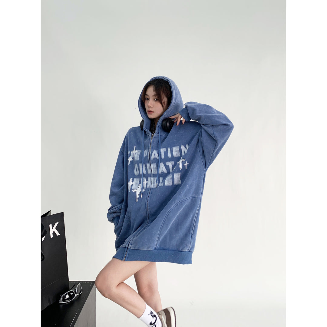 Hooded Graphic Oversized Coat-The Korean Fashion