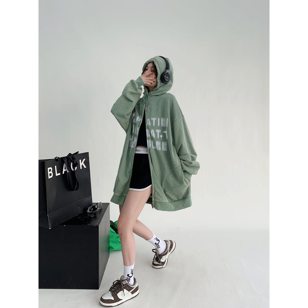 Hooded Graphic Oversized Coat-The Korean Fashion