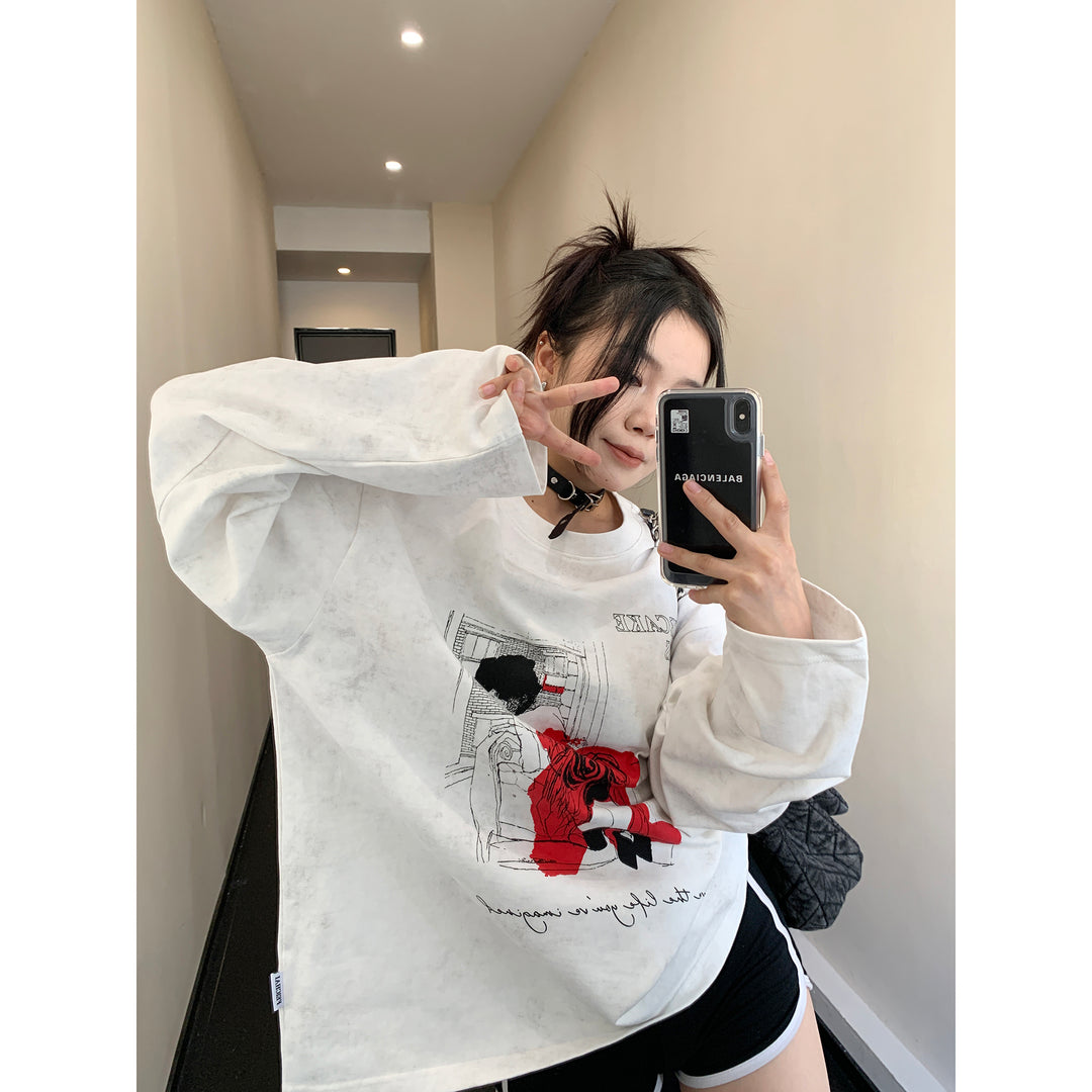 Graphic Print Oversized Sweatshirt-The Korean Fashion