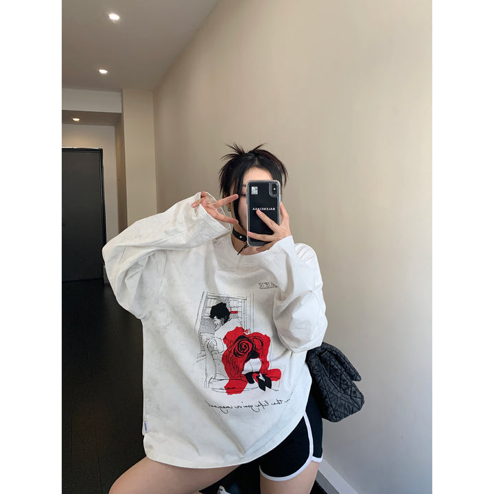 Graphic Print Oversized Sweatshirt-The Korean Fashion