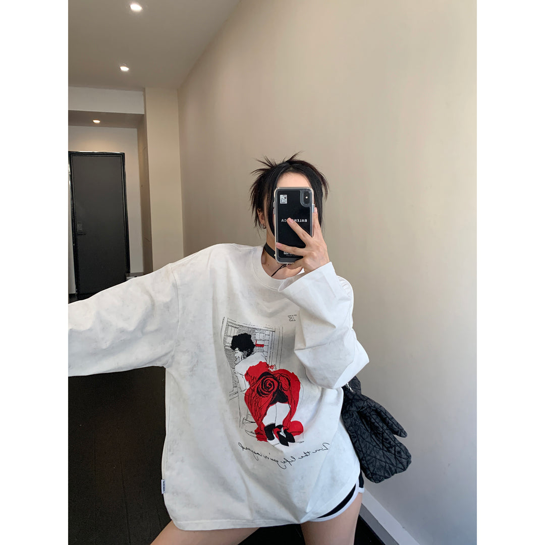 Graphic Print Oversized Sweatshirt-The Korean Fashion