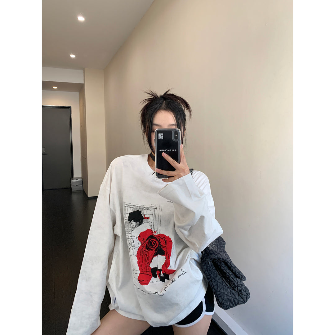 Graphic Print Oversized Sweatshirt-The Korean Fashion