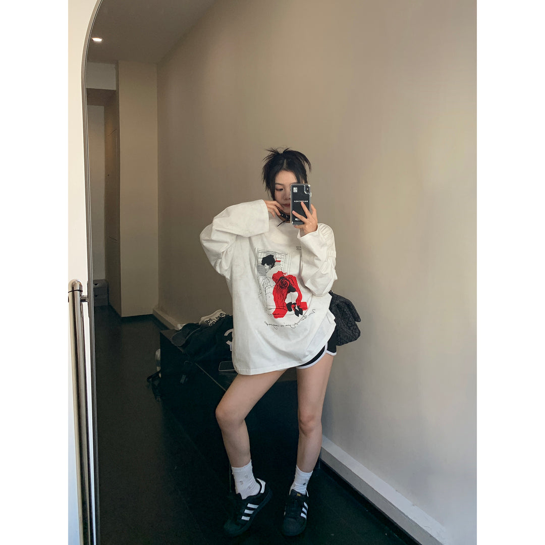 Graphic Print Oversized Sweatshirt-The Korean Fashion