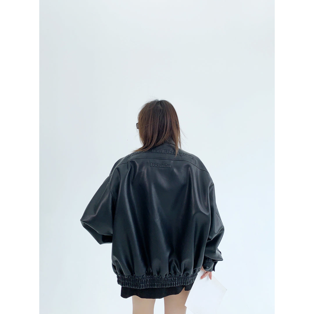 Oversized Faux Leather Jacket-The Korean Fashion