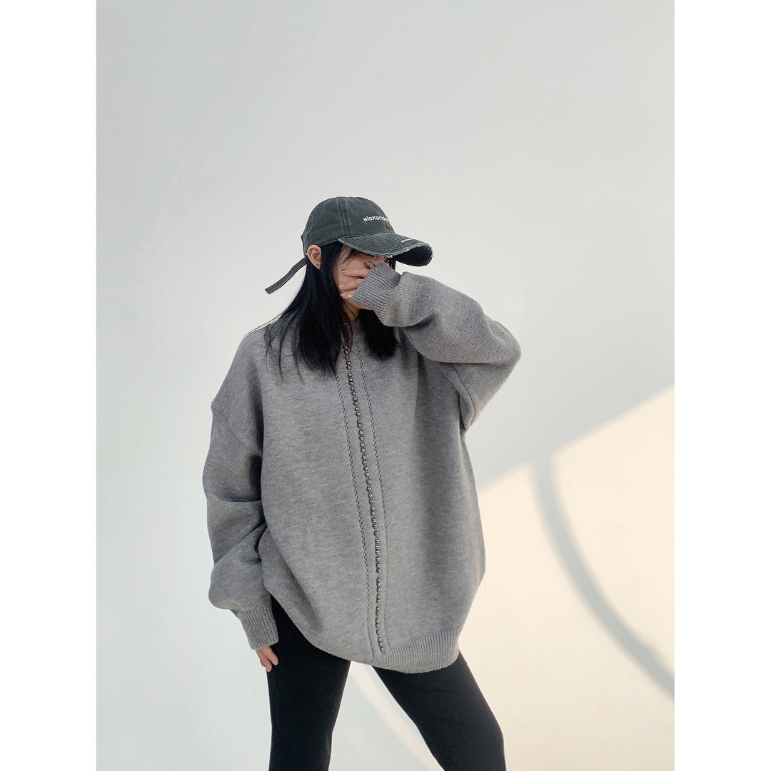 Oversized Bead Decoration Sweatshirt-The Korean Fashion