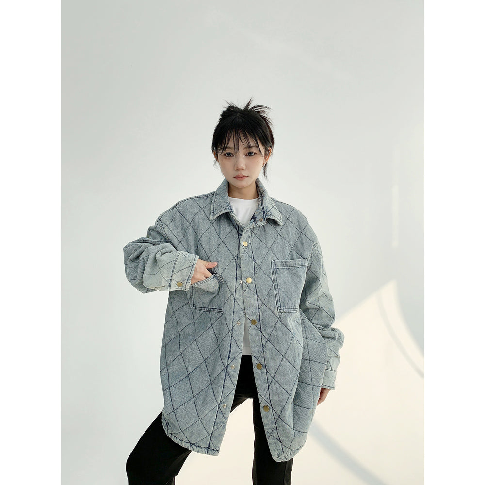 Button Closure Oversized Quilted Coat-The Korean Fashion