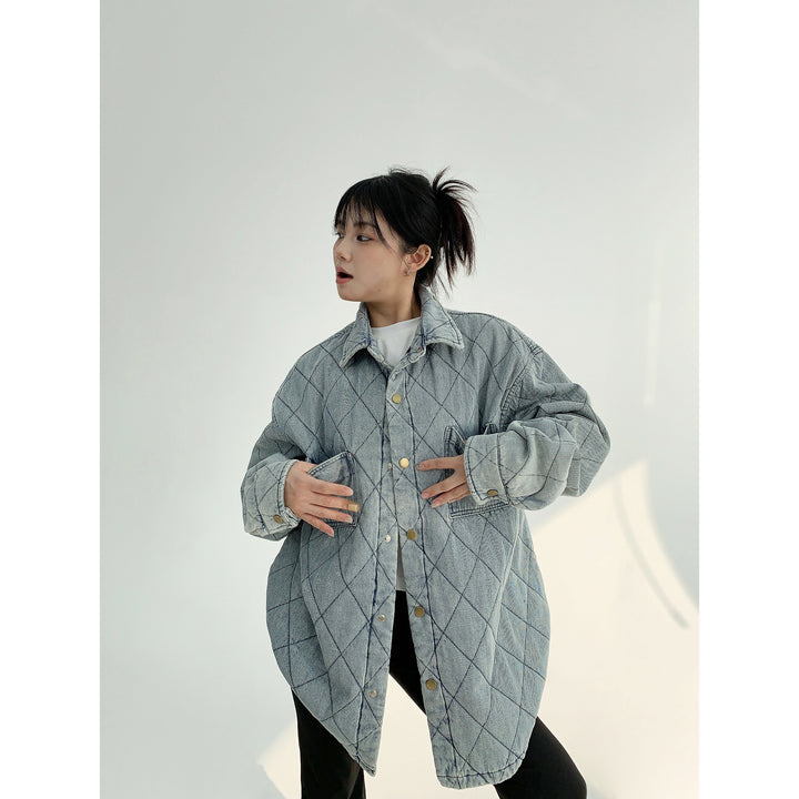 Button Closure Oversized Quilted Coat-The Korean Fashion