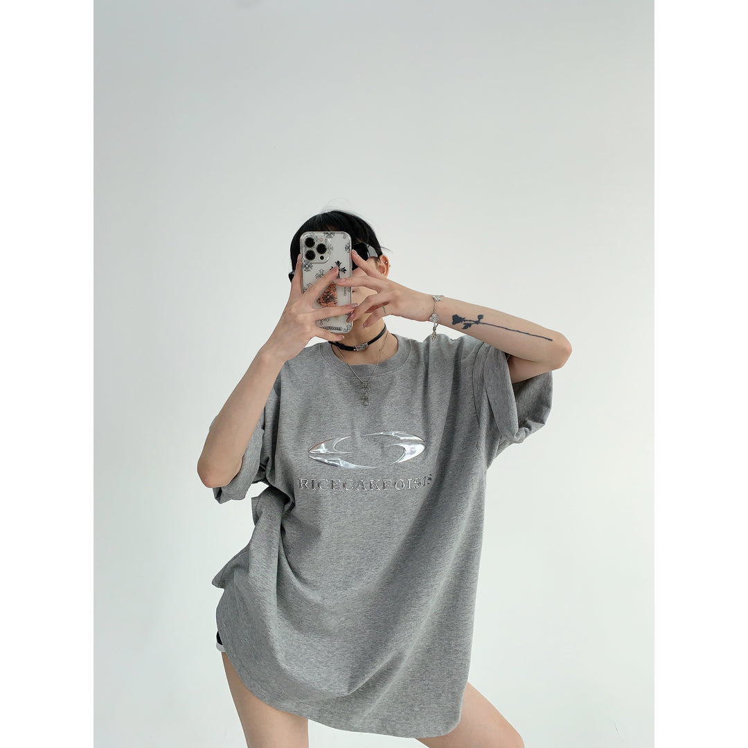 Silver Logo Oversized short-sleeve T-shirt-The Korean Fashion