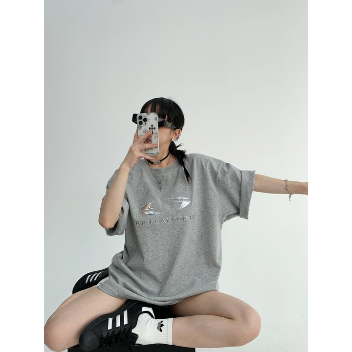 Silver Logo Oversized short-sleeve T-shirt-The Korean Fashion