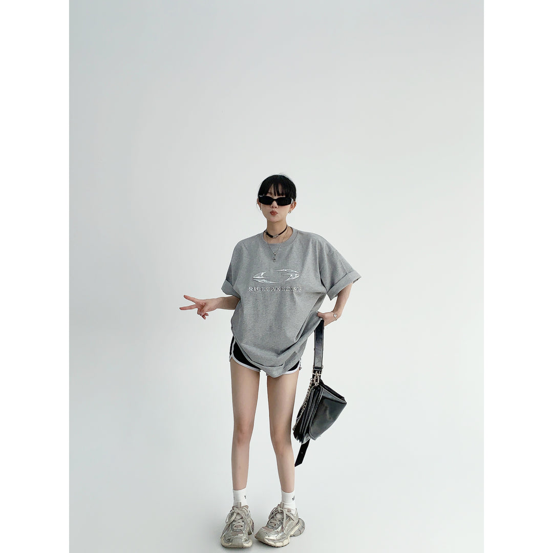 Silver Logo Oversized short-sleeve T-shirt-The Korean Fashion