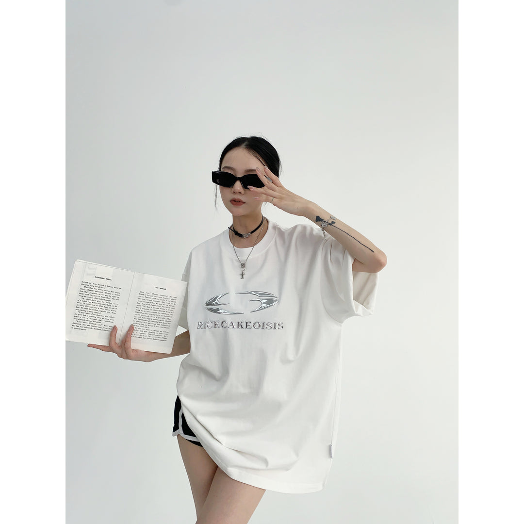 Silver Logo Oversized short-sleeve T-shirt-The Korean Fashion