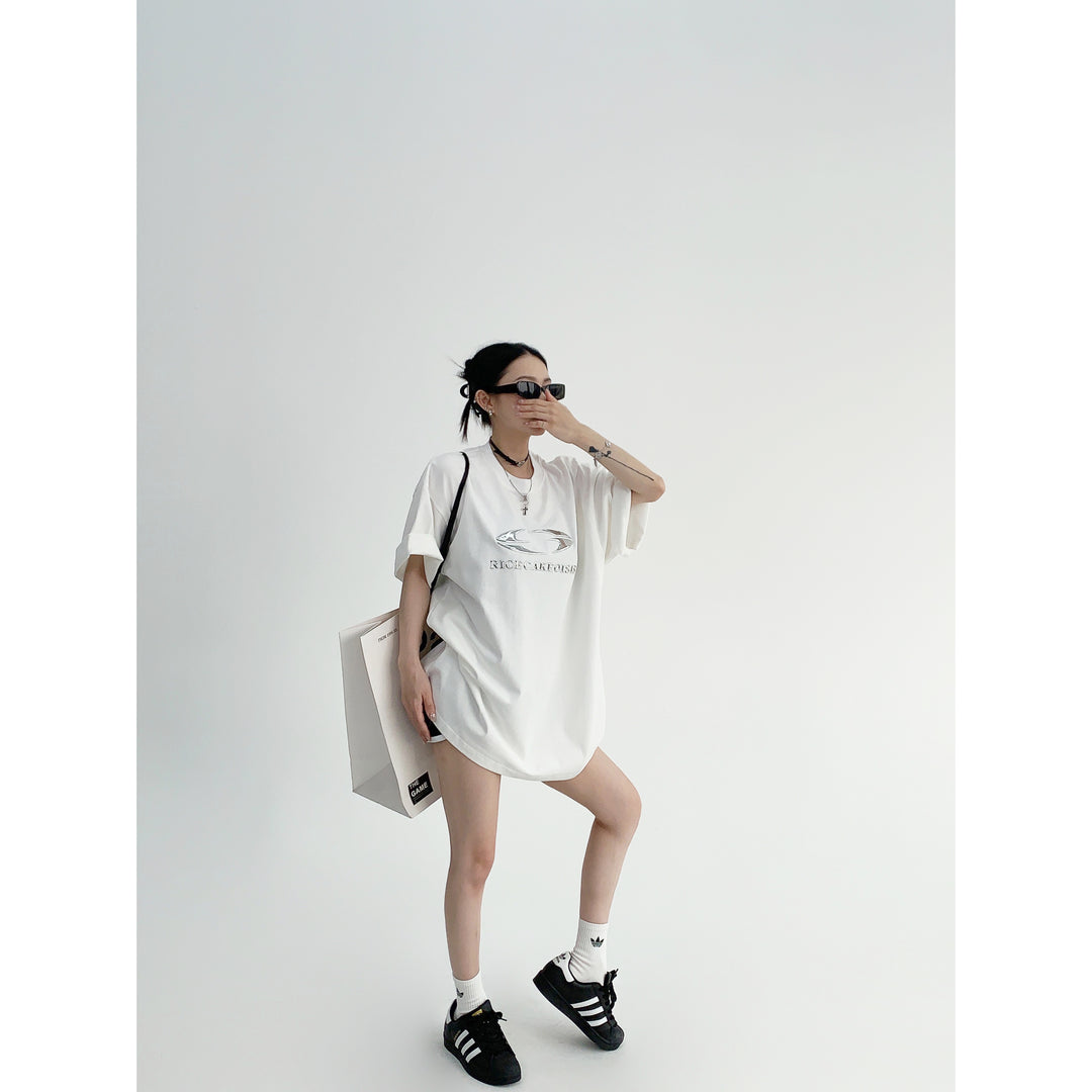 Silver Logo Oversized short-sleeve T-shirt-The Korean Fashion