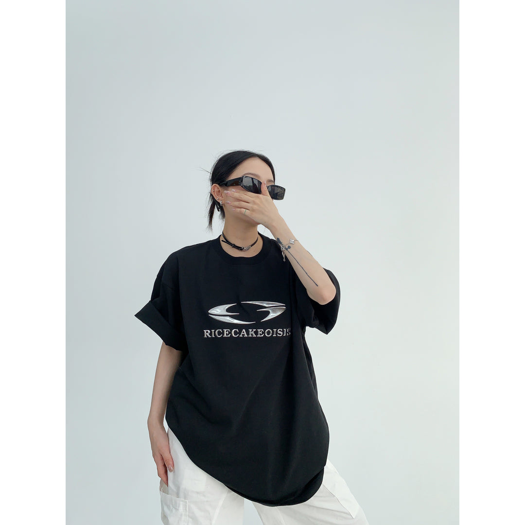 Silver Logo Oversized short-sleeve T-shirt-The Korean Fashion