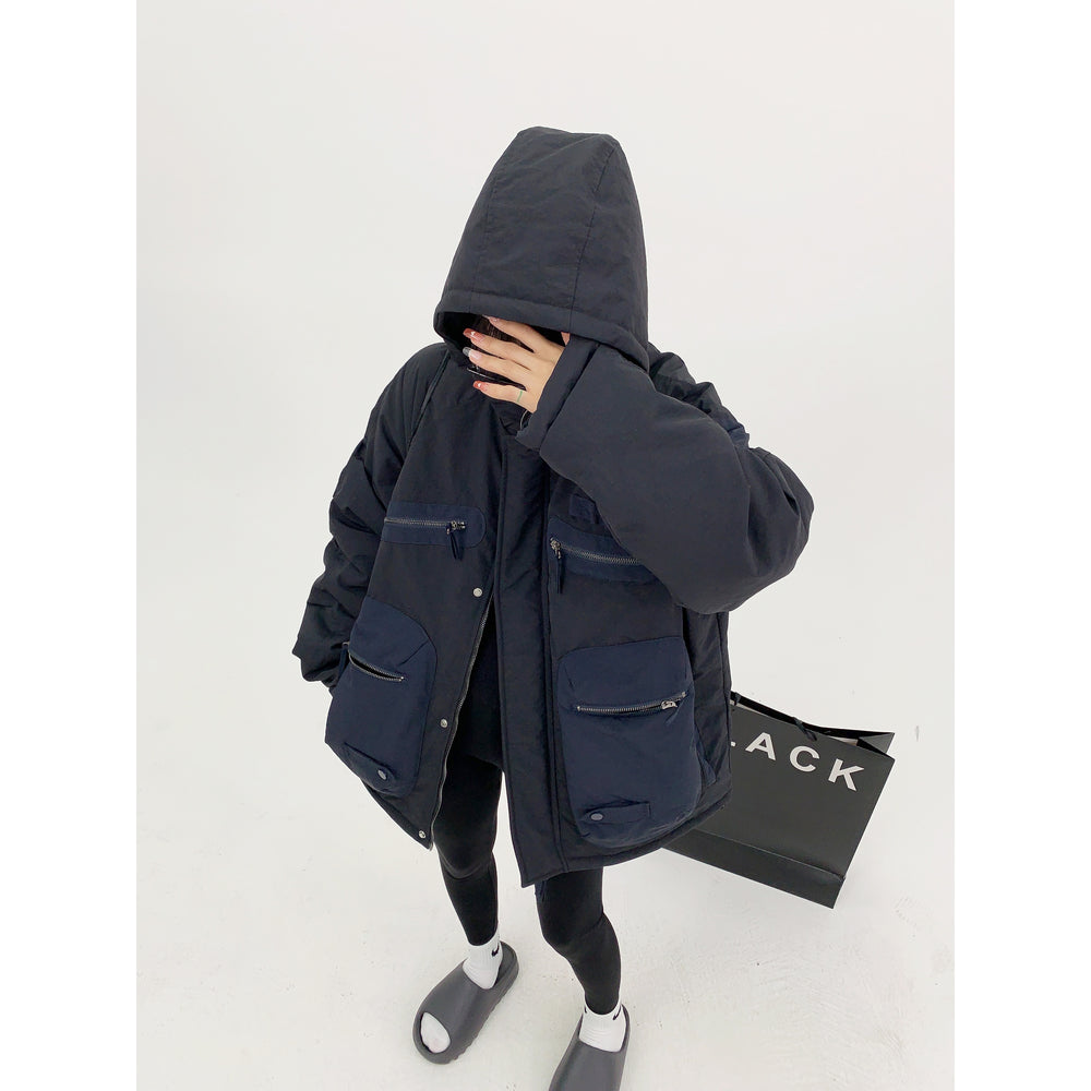 Multiple Pockets Oversized Hooded Coat-The Korean Fashion