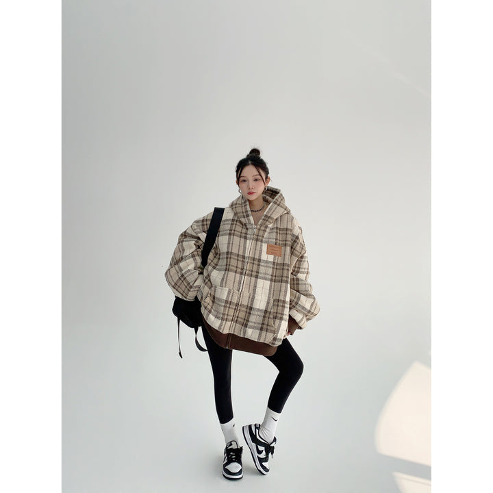 Plaid Zip-Up Down Jacket-The Korean Fashion