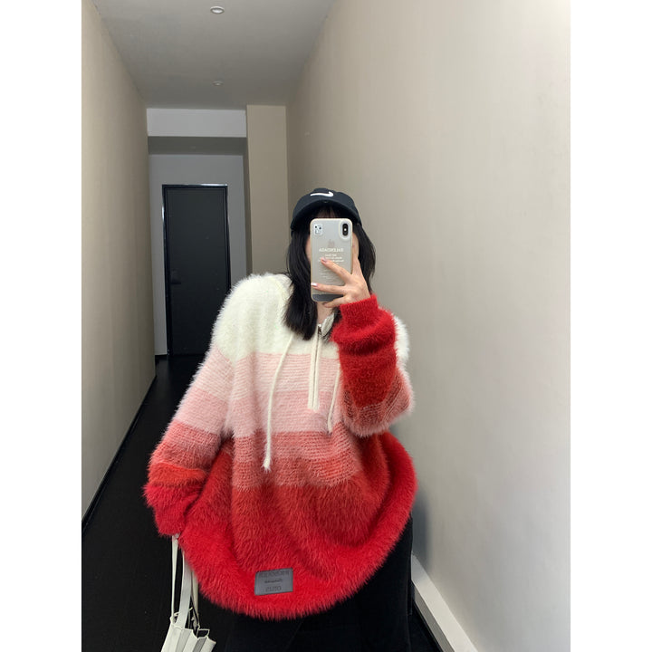 Gradient Fuzzy Hooded Sweatshirt