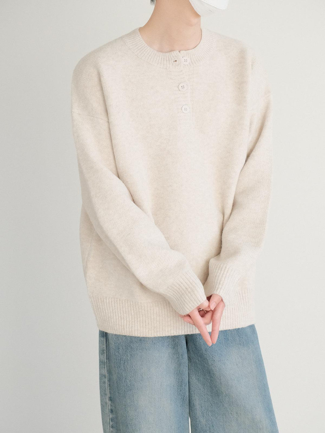 Flannel Button Round Neck Sweater-The Korean Fashion