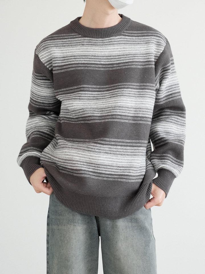 Round Neck Striped Sweater Knitwear-The Korean Fashion