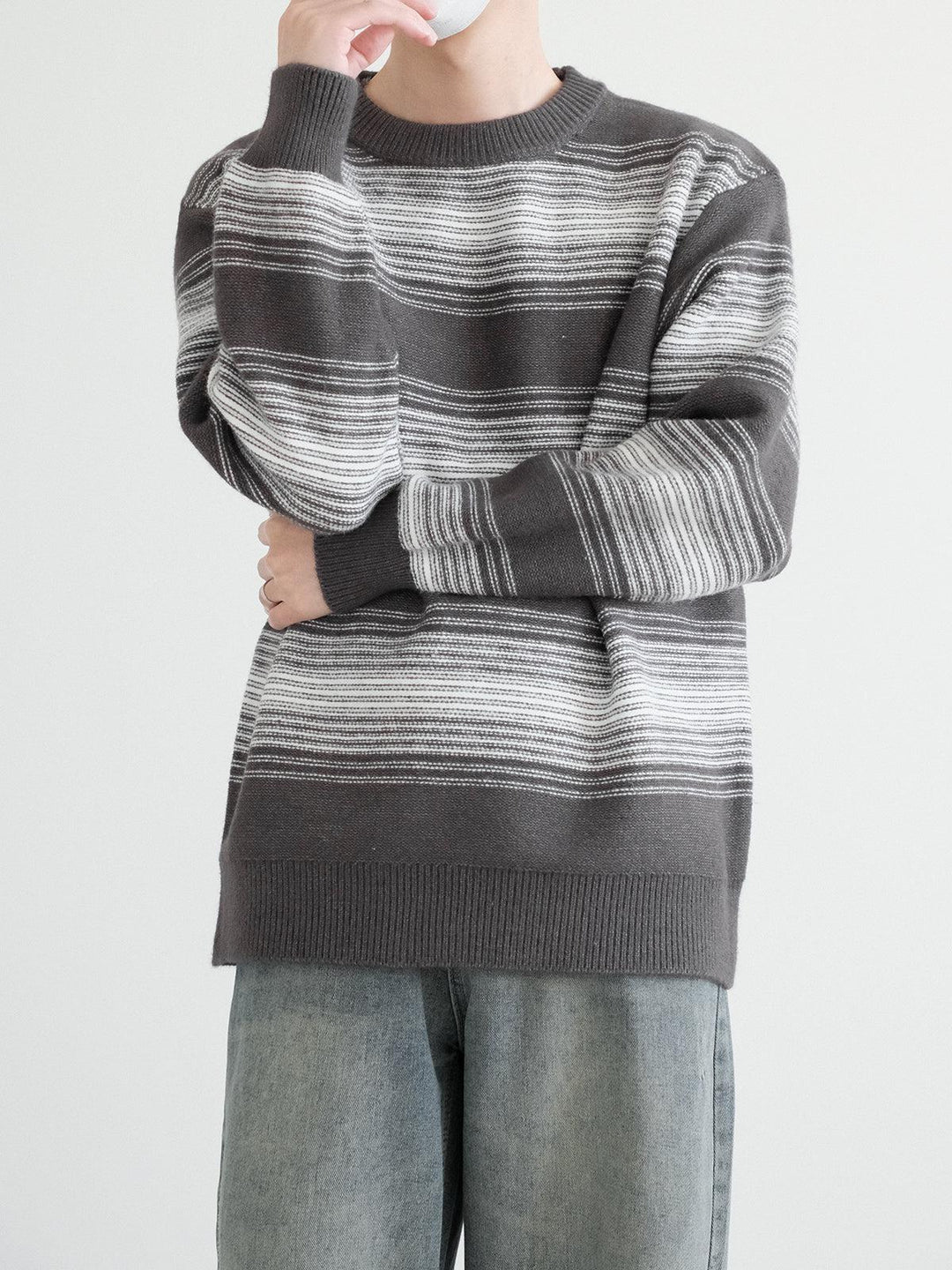 Round Neck Striped Sweater Knitwear-The Korean Fashion