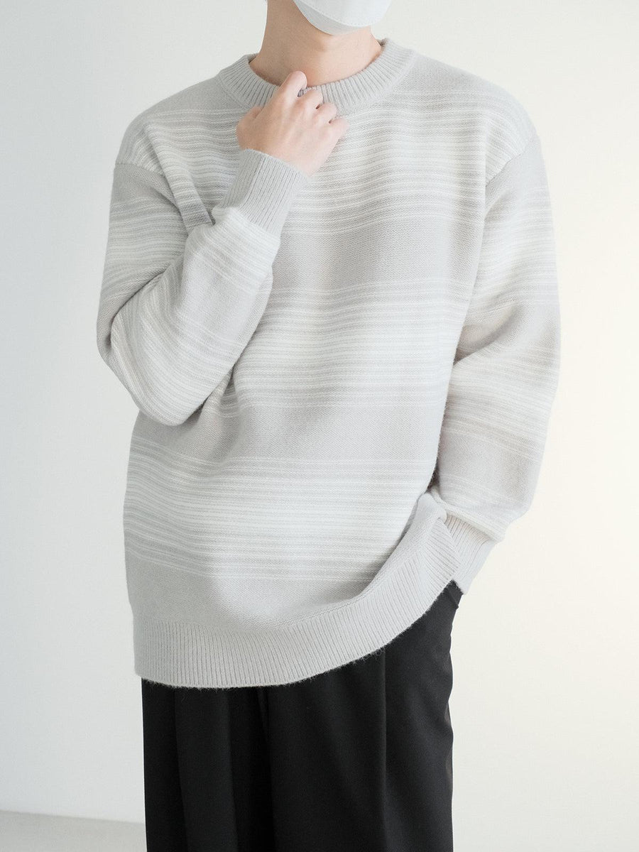 Round Neck Striped Sweater Knitwear-The Korean Fashion