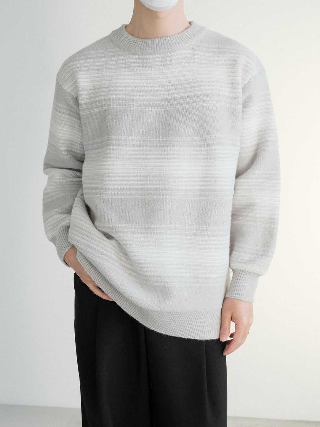 Round Neck Striped Sweater Knitwear-The Korean Fashion