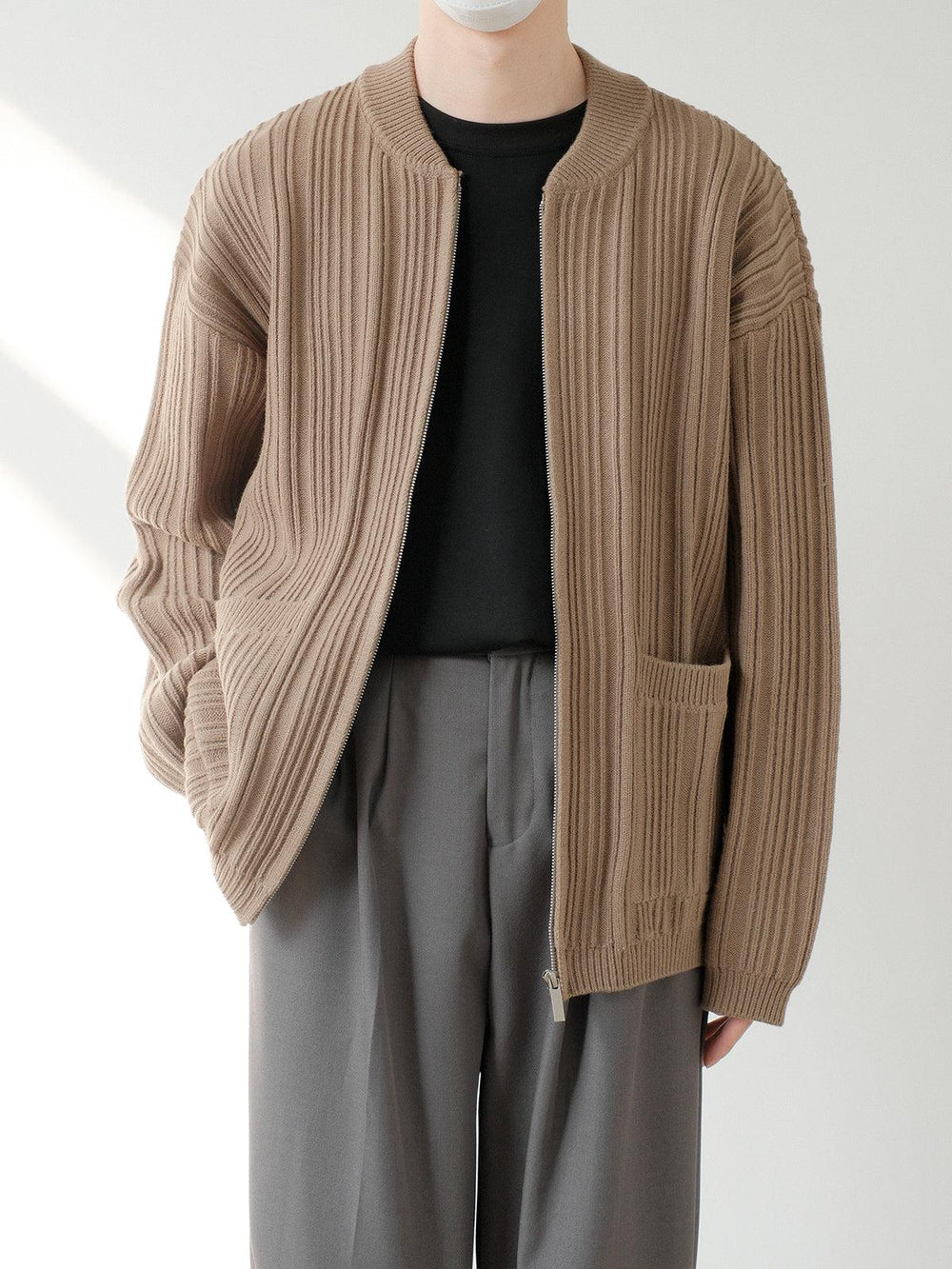 Ribbed Knit Cardigan Jacket-The Korean Fashion