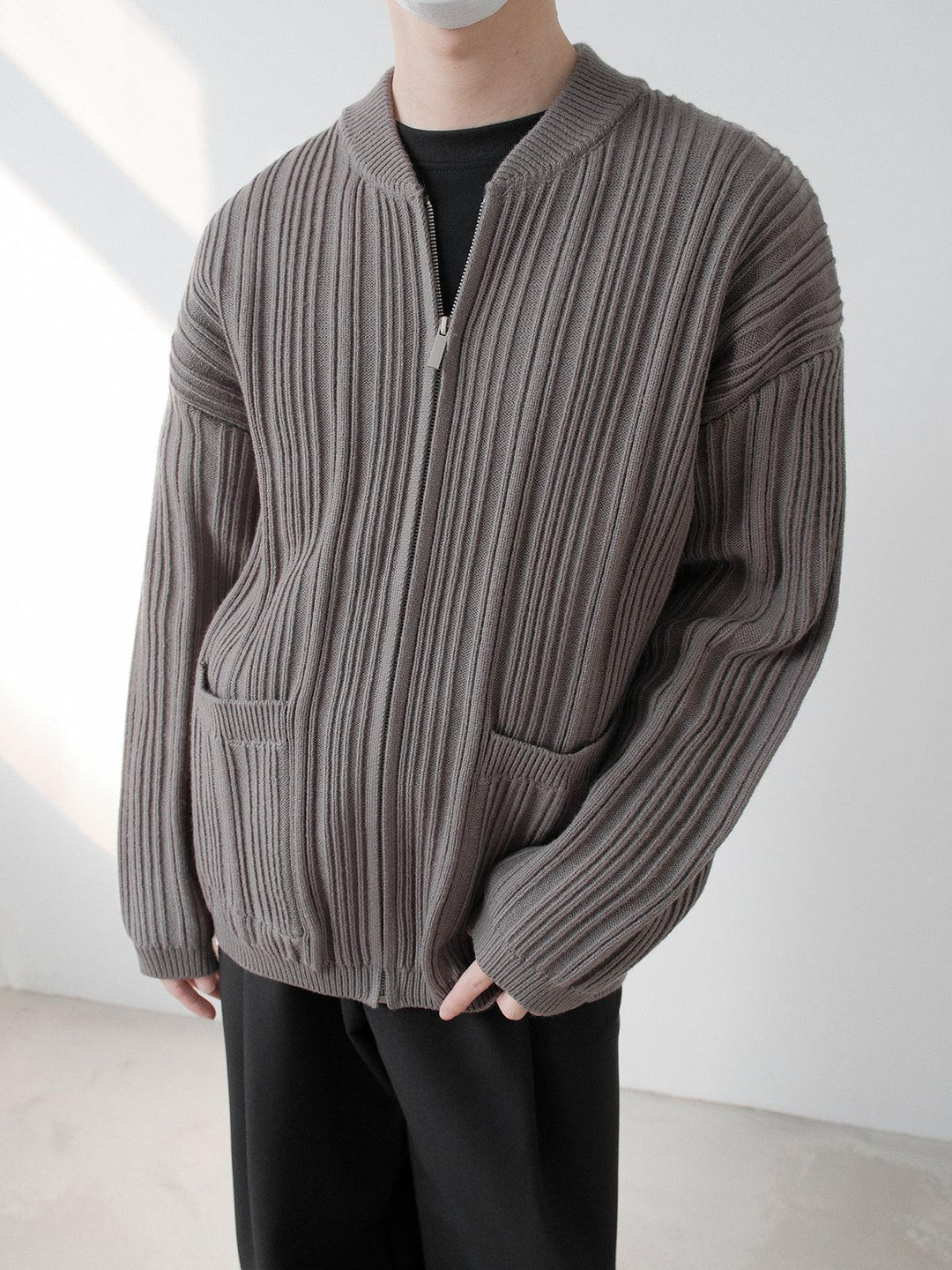 Ribbed Knit Cardigan Jacket-The Korean Fashion