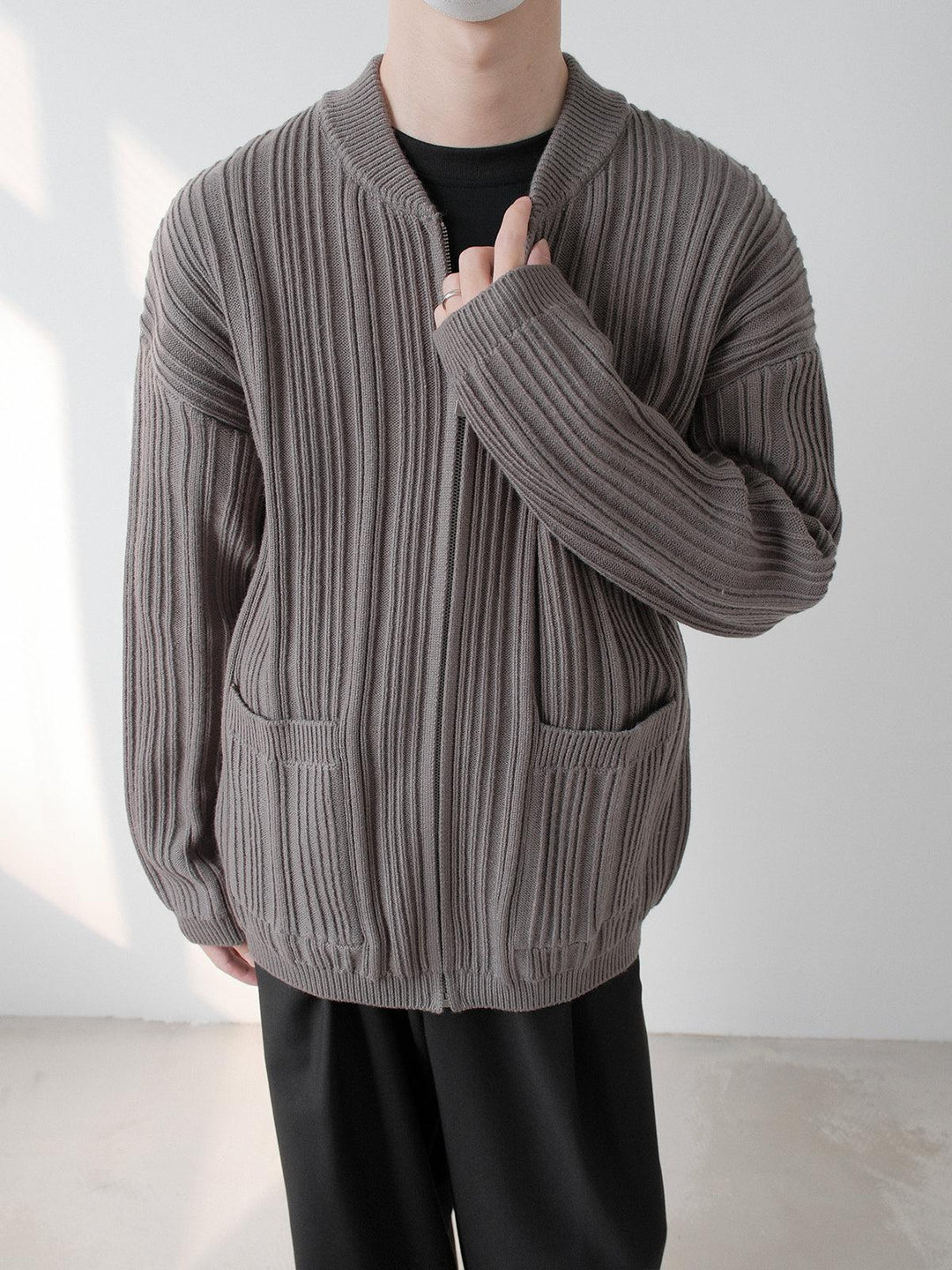 Ribbed Knit Cardigan Jacket-The Korean Fashion