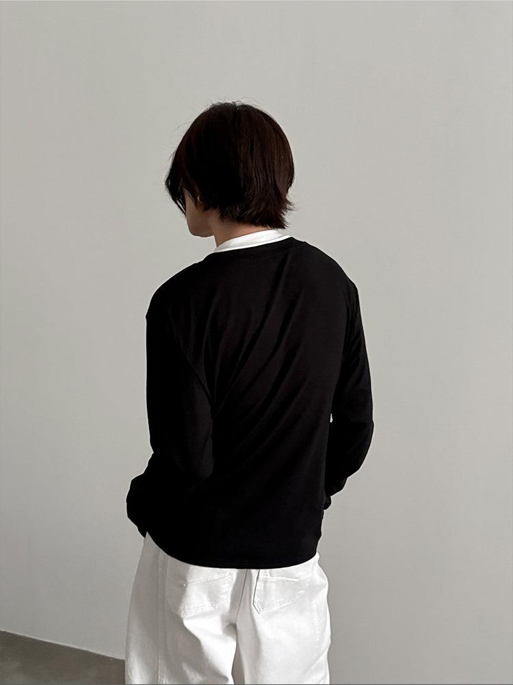 Long-Sleeve Henley Layered Pullover