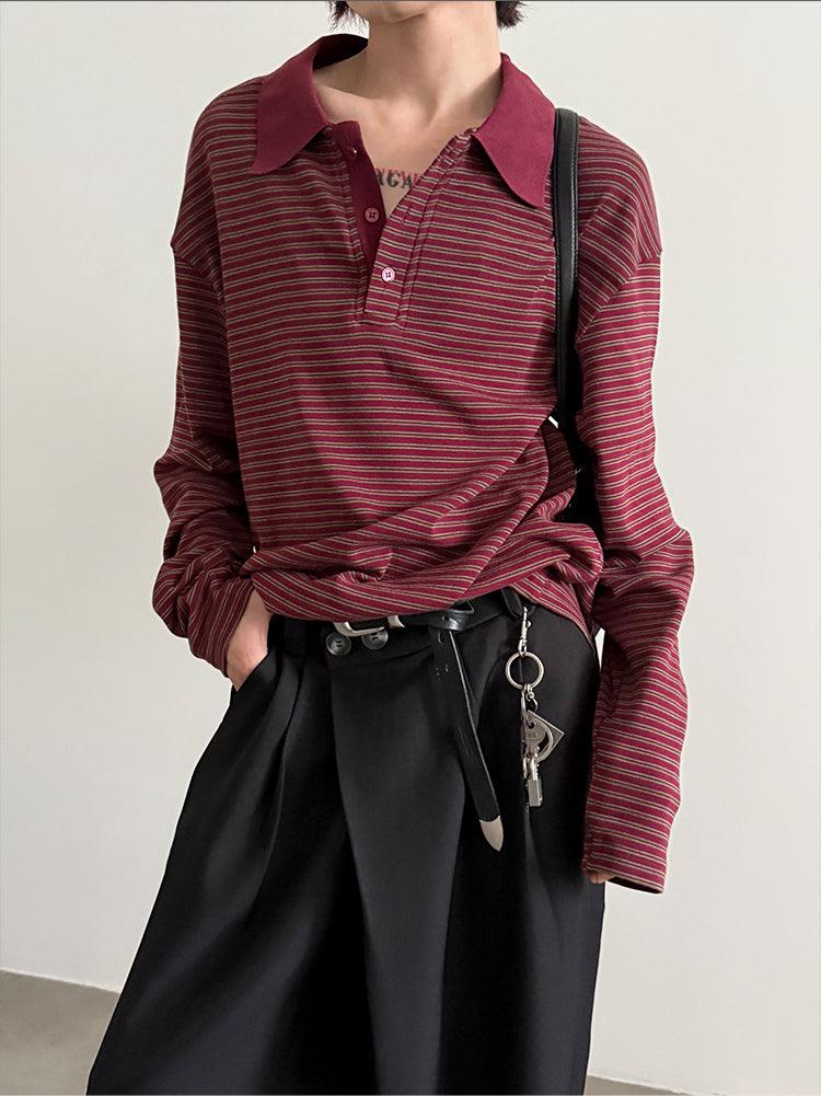 Retro Striped Polo Pullover-The Korean Fashion