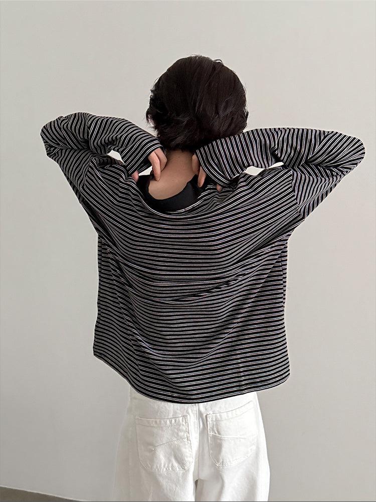 Retro Striped Polo Pullover-The Korean Fashion