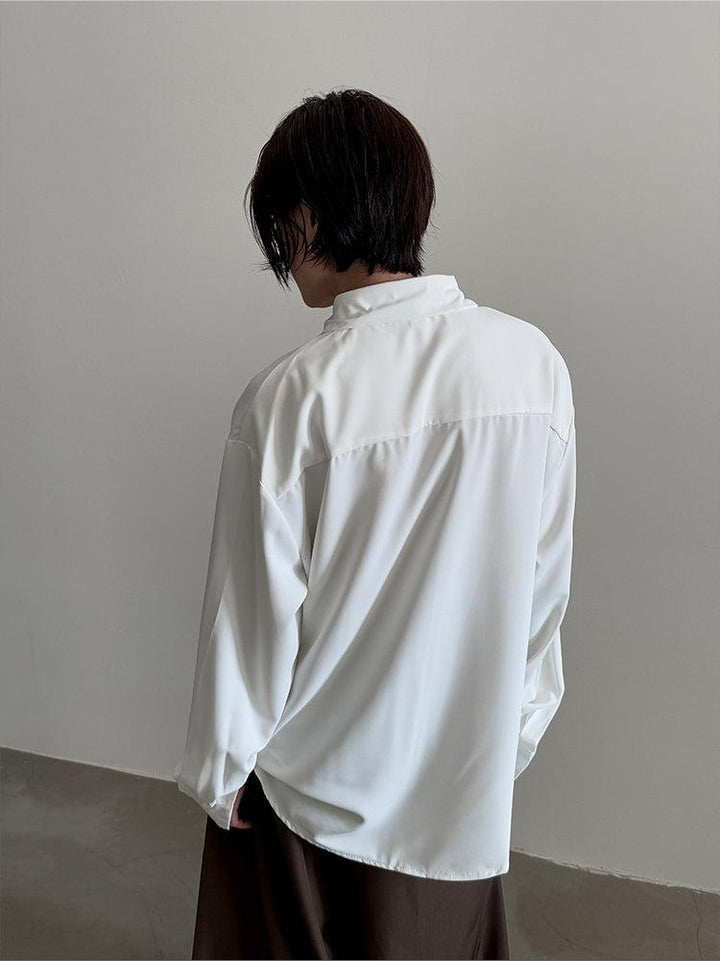 Pleated Ruffle Long-Sleeve Shirt-The Korean Fashion