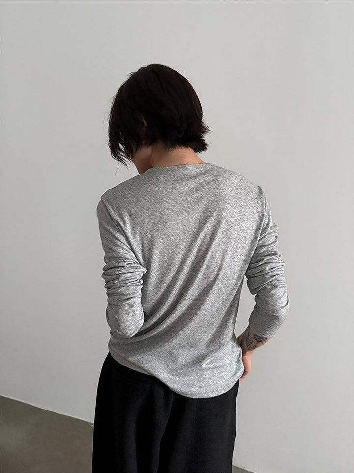 Tencel Long-Sleeve Henley Pullover-The Korean Fashion