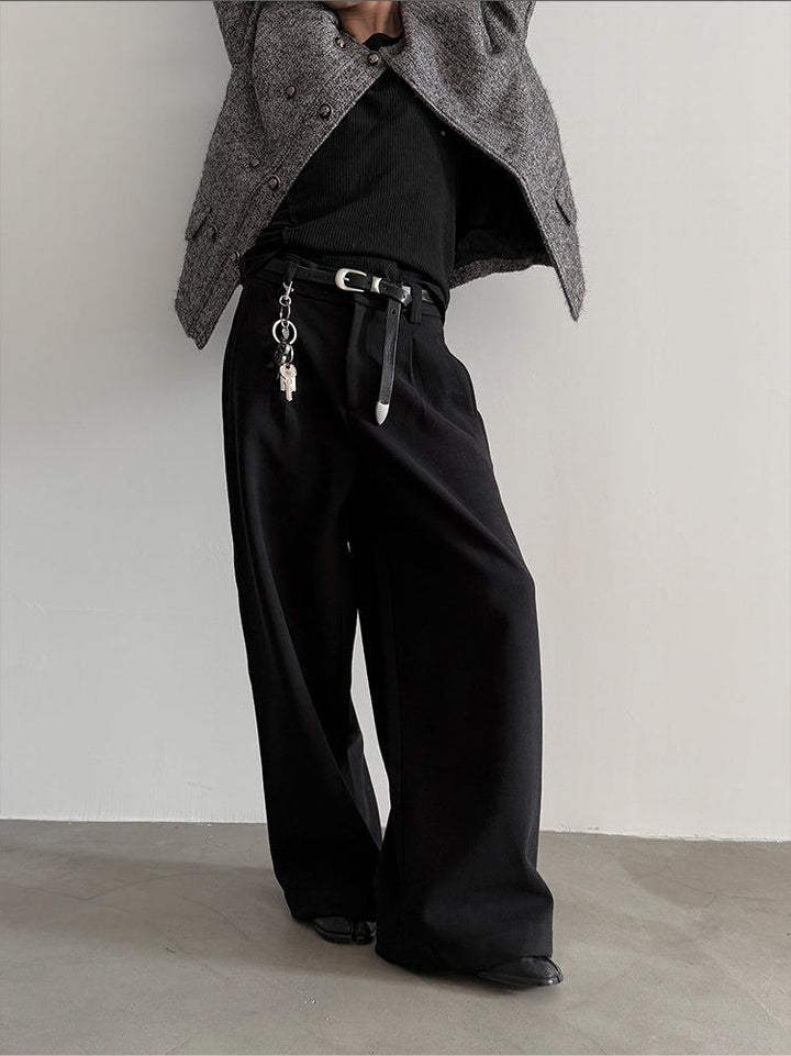 Wide-Leg Woolen Pants-The Korean Fashion