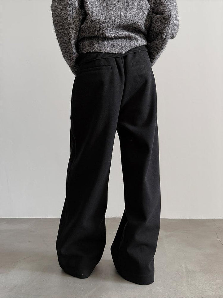 Wide-Leg Woolen Pants-The Korean Fashion