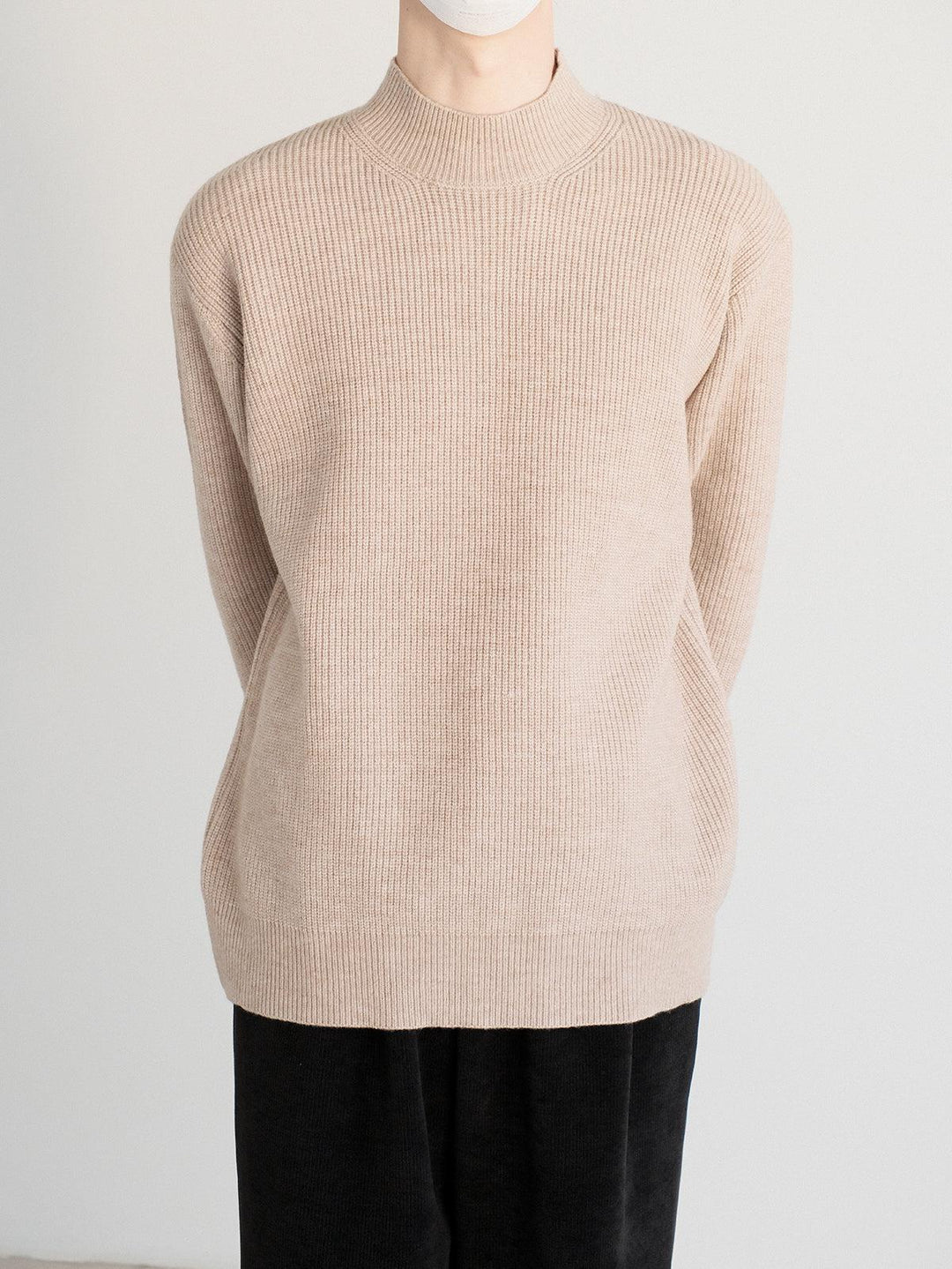 Ribbed Knit Mock Turtleneck Sweater-The Korean Fashion