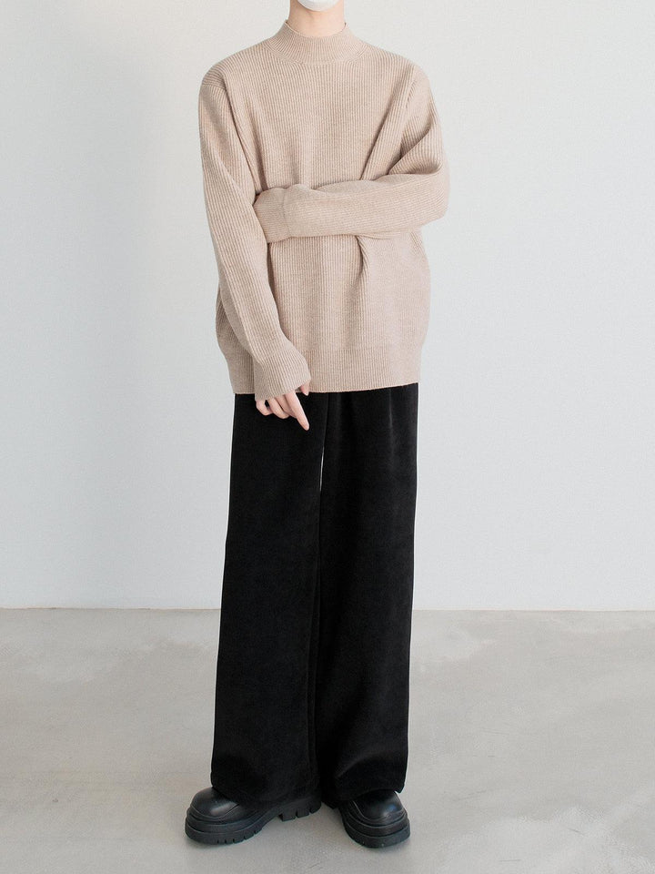 Ribbed Knit Mock Turtleneck Sweater-The Korean Fashion